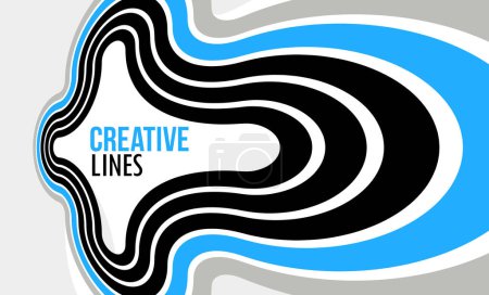 Ilustración de Líneas creativas vector fondo abstracto, composición de diseño gráfico lineal perspectiva 3D, rayas en cartel de rotación dimensional o banner. - Imagen libre de derechos