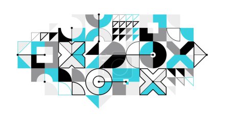Illustration for Abstract vector Bauhaus geometric background, tech engineering look like shapes and lines composition, mechanical engine industry style, network and digital data. - Royalty Free Image