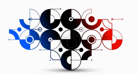 Ilustración de Vector abstracto Bauhaus fondo geométrico, ingeniería tecnológica se parecen a las formas y la composición de líneas, estilo de la industria del motor mecánico, rojo negro y azul. - Imagen libre de derechos