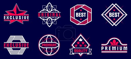 Illustration for Badges and logos over dark collection for different products and business, premium best quality vector emblems set, classic graphic design elements, insignias and awards. - Royalty Free Image