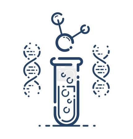 Illustration for Test tube and DNA strand vector simple linear icon, science biology biotechnology and medicine analysis line art symbol, laboratory research. - Royalty Free Image