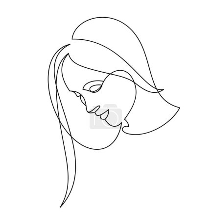 Foto de Beautiful face of attractive woman vector linear drawing, sensitive emotional line art adult girl portrait, feminine abstract face line art. - Imagen libre de derechos