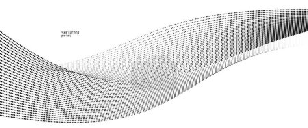 Illustration for Abstract background vector illustration, dots in motion by curve lines, particles flow wave isolated, monochrome black and white illustration. - Royalty Free Image