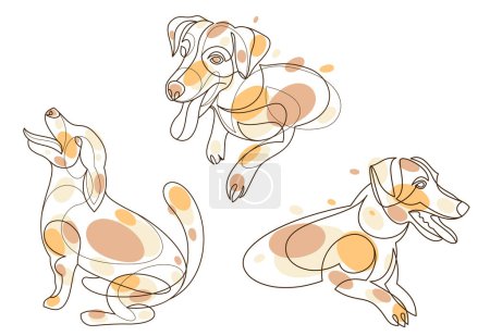 Téléchargez les illustrations : Funny dog linear vector illustrations set isolated, Jack Russel Terrier pet playful and cute, adorable dog. - en licence libre de droit