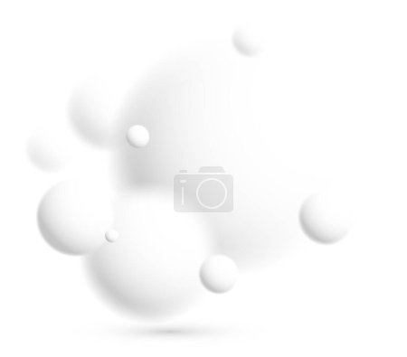 Illustration for Defocused light levitating spheres atmospheric ambient vector background, 3D balls dynamic design, soft and easy futuristic wallpaper. - Royalty Free Image