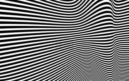Illustration for Abstract op art black and white lines in hyper 3D perspective vector abstract background, artistic illustration psychedelic linear pattern, hypnotic optical illusion. - Royalty Free Image