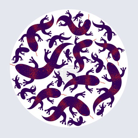 Illustration for Lizards round composition in a circle vector design illustration, horror and disgusting creatures. - Royalty Free Image
