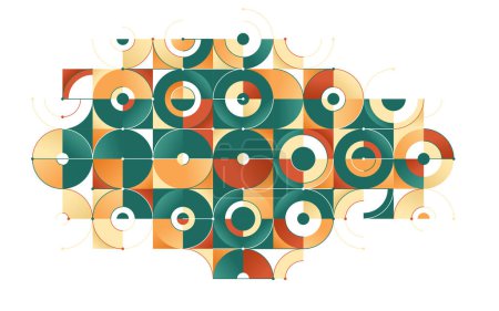 Ilustración de Fondo abstracto vector artístico geométrico en colores étnicos, Papel pintado estilo Bauhaus con círculos triángulos y líneas, abstracción geométrica patrón ilustraciones. - Imagen libre de derechos