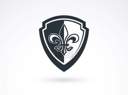 Ilustración de Shield with Lily Flower inside vector symbol, sign of a royal power. - Imagen libre de derechos