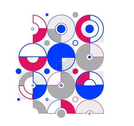 Ilustración de Fondo abstracto vector artístico geométrico, Papel pintado estilo Bauhaus con círculos triángulos y líneas, abstracción geométrica ilustración patrón. - Imagen libre de derechos