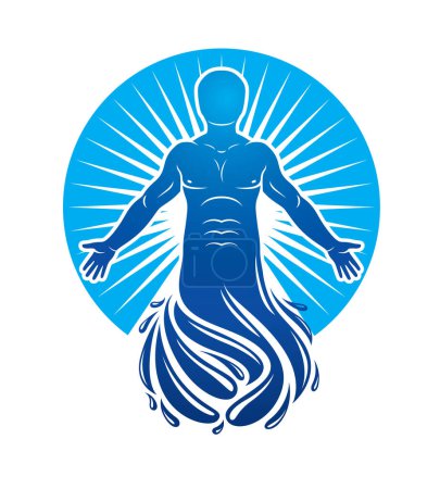 Illustration for Vector illustration of human, athlete. Poseidon the god of sea and defender of all waters. - Royalty Free Image