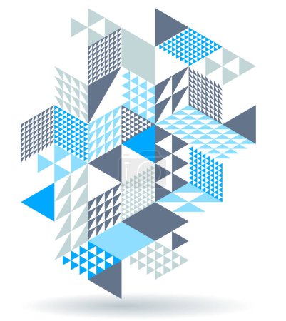 Illustration for Blue vector abstract geometric background with cubes and different rhythmic shapes, isometric 3D abstraction art displaying city buildings forms look like, op art. - Royalty Free Image