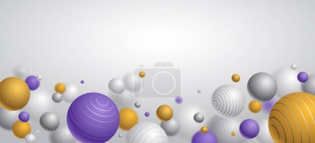 Illustration for Realistic lined spheres vector illustration with blank copy space, abstract background with beautiful balls with lines and depth of field effect, 3D globes design concept art. - Royalty Free Image