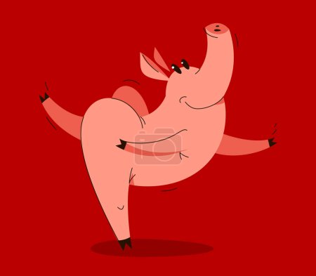 Téléchargez les illustrations : Drôle de dessin animé porc dansant comme une illustration vectorielle de ballet, heureux actif appréciant dessin de caractère de porc animal. - en licence libre de droit