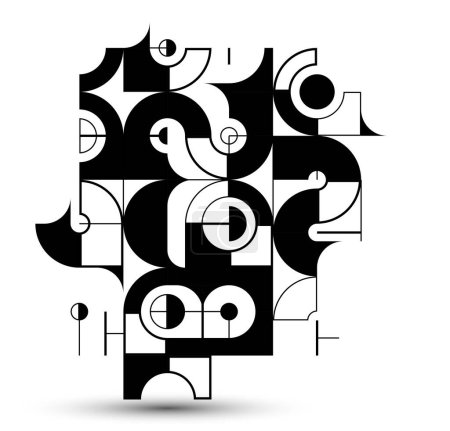 Illustration for Abstract geometric pattern vector background isolated, tech style engine looks like composition, engineering draft style pattern, black and white. - Royalty Free Image