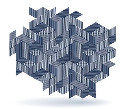 Ilustración de Fondo geométrico vectorial abstracto creado con cubos y formas 3D en perspectiva isométrica, arquitectura abstracta de la ciudad, arte de abstracción poligonal, estilo cúbico. - Imagen libre de derechos