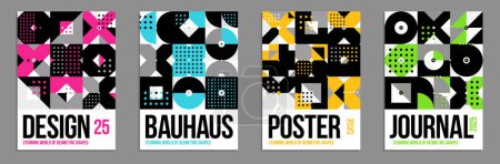 Illustration for Abstract geometric posters and covers set, vector background pattern magazine or catalog templates, geometric shapes composition, retro 70s modernism style pattern. - Royalty Free Image