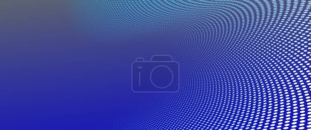 Illustration for Abstract vector background with dots in motion like particles, technology halftone big data theme backdrop, dark blue minimal 3D perspective design. - Royalty Free Image