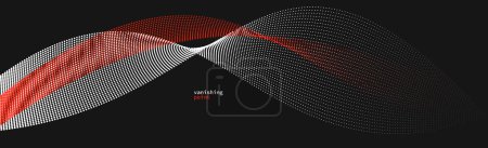 Illustration for Wave of flowing vanishing particles vector abstract background, red and black curvy lines dots in motion relaxing illustration, smoke like image. - Royalty Free Image
