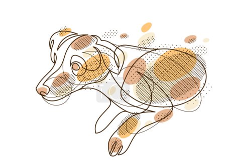 Téléchargez les illustrations : Adorable and playful Jack Russel Terrier vector line art illustration isolated, cute dog pet best friend linear drawing. - en licence libre de droit