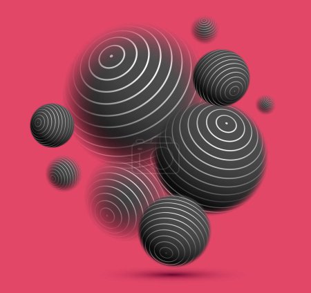 Ilustración de Borrosa esferas desenfocadas sobre fondo abstracto vector rojo, bolas fondo de pantalla levitante. - Imagen libre de derechos