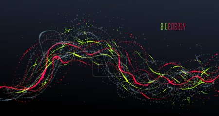 Illustration for Dotted particle array flowing vector abstract background, life forms bio theme microscopic design, dynamic dots elements in motion. - Royalty Free Image