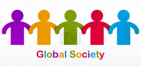 Illustration for Worldwide people global society concept, different races solidarity, we stand as one, togetherness and friendship allegory, world unity cooperation, vector illustration logo or icon. - Royalty Free Image