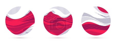Ilustración de Naturaleza arte oriental japonés estilo vector abstracto fondos establecidos en color rojo en una forma de círculo, escurridizo como formas de agua y líneas con texturas. - Imagen libre de derechos