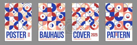 Illustration for Geometric vector posters and covers in Bauhaus style, layout for advertisement sheet, tech engineering style shapes mechanical, brochure or book cover. - Royalty Free Image