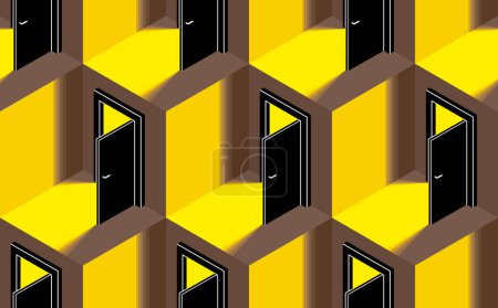 Illustration for Doors seamless vector background, surreal 3D dimensional interior theme. - Royalty Free Image