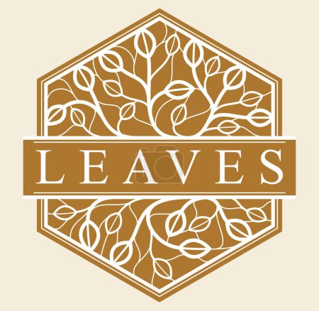 Illustration for Vector floral emblem on dark background, leaves and branches linear logo, luxury classic style elegant badge, boutique or hotel logotype. - Royalty Free Image