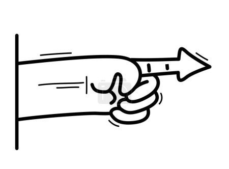 Téléchargez les illustrations : Caricature main pointant doigt en forme de flèche vectoriel plat illustration de style isolé sur blanc, humour curseur signe. - en licence libre de droit