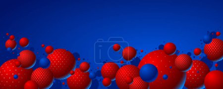 Téléchargez les illustrations : Abstraites sphères pointillées colorées fond vectoriel, composition de boules volantes décorées de points, globes mélangés en 3D - en licence libre de droit