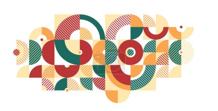 Ilustración de Fondo geométrico abstracto, azulejos modulares de cerámica de color étnico diseño gráfico composición, arte nativo americano ornamento azteca. - Imagen libre de derechos