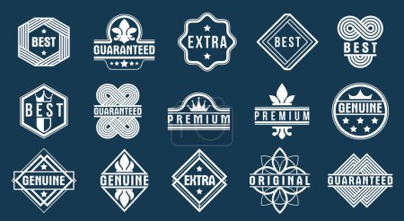 Illustration for Badges and logos collection for different products and business, black and white premium best quality vector emblems set, classic graphic design elements, insignias and awards. - Royalty Free Image