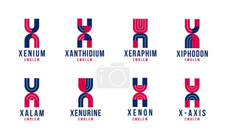 Ilustración de Carta x conjunto de elementos de logotipo, vector de moda inicial retro, símbolo de diseño de monograma geométrico X. - Imagen libre de derechos
