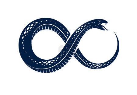 Illustration for Snake eating its own tale, Uroboros Snake in a shape of infinity symbol, endless cycle of life and death, Ouroboros ancient symbol vector illustration logo, emblem or tattoo. - Royalty Free Image