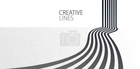 Illustration for 3D black and white lines in perspective abstract vector background, linear perspective illustration op art, road to horizon. - Royalty Free Image