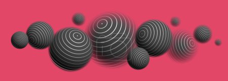 Illustration for Blurred spheres over red vector abstract background, defocused balls levitating wallpaper. - Royalty Free Image