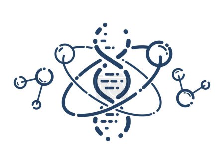 Téléchargez les illustrations : Brin d'ADN et vecteur atome icône linéaire simple, symbole d'art linéaire de la biologie et de la biotechnologie, recherche en laboratoire de chimie
. - en licence libre de droit