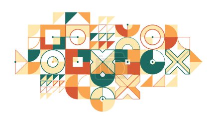 Illustration for Bauhaus style abstract geometric vector background with circles triangles and lines, geometrical abstraction art in ethnic colors, artistic pattern composition. - Royalty Free Image