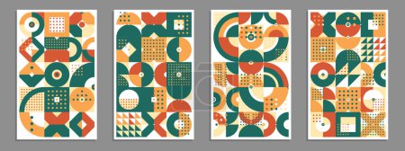 Illustration for Geometric vector posters and covers in Bauhaus style, layout for advertisement sheet, brochure or book cover, retro 70s pattern in native ceramic colors. - Royalty Free Image