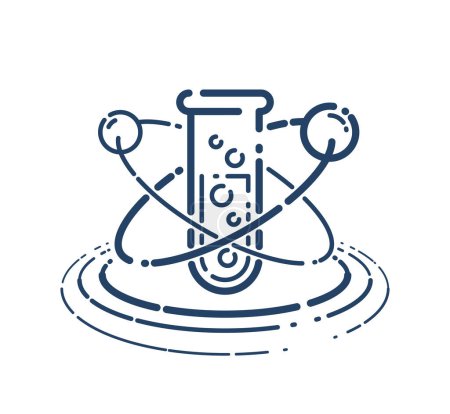 Illustration for Test tube and atom vector simple linear icon, science chemistry and medicine analysis line art symbol, laboratory research. - Royalty Free Image