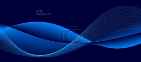 Illustration for Smooth flow of wavy shape with gradient vector abstract background, dark blue design curve line energy motion, relaxing music sound or technology. - Royalty Free Image