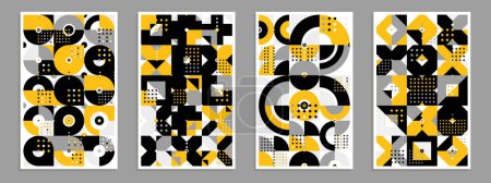 Illustration for Geometric vector posters and covers in Bauhaus style, layout for advertisement sheet, brochure or book cover, retro 70s modernism style pattern. - Royalty Free Image