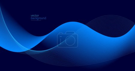 Illustration for Curve shape flow vector abstract background in dark blue gradient, dynamic and speed concept, futuristic technology or motion art. - Royalty Free Image