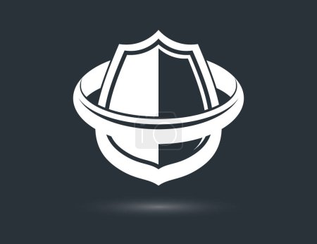 Ilustración de Escudo logotipo vector, símbolo de protección de munición, antivirus o tema deportivo, seguro o garantía. - Imagen libre de derechos