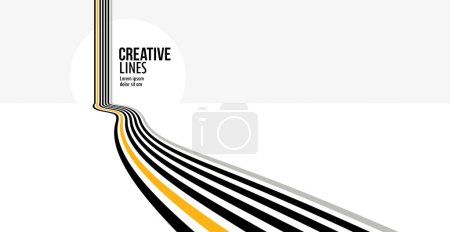 Illustration for Future lines in 3D perspective vector abstract background, black and yellow linear composition, road to horizon and sky concept, optical illusion op art. - Royalty Free Image