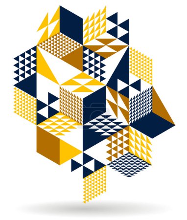 Téléchargez les illustrations : Isometric 3D cubes vecteur abstrait fond géométrique, jaune abstraction art architecture bâtiments de la ville thème, formes cubiques et formes composition lowpoly style. - en licence libre de droit