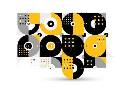 Ilustración de Bauhaus trendy abstracto vector geométrico fondo, azulejos patrón de mosaico abstracción estilo Memphis, fresco creativo fondo de pantalla composición. - Imagen libre de derechos